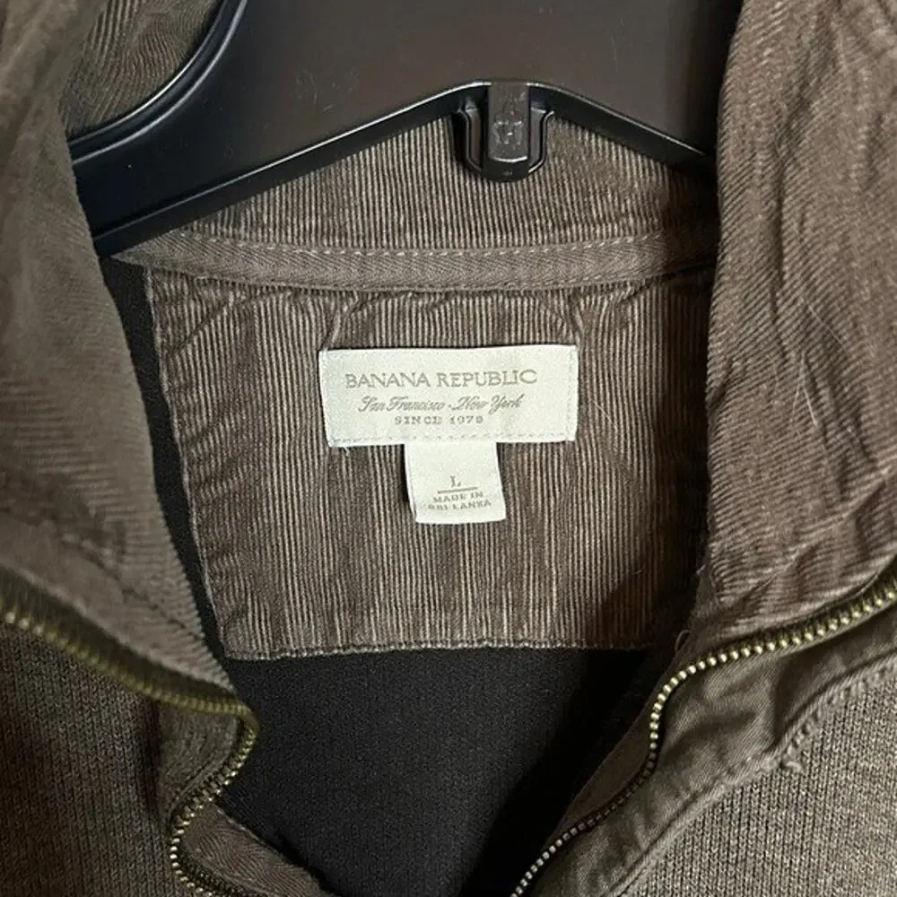 Banana Republic Men's Brown Zip-Up Sweater with corduroy elbow patches Large